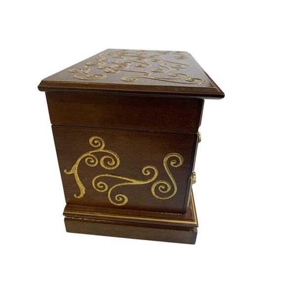 Vintage Refreshed Wood Goldtone Musical Jewelry Box Mirror - Picture 6 of 10